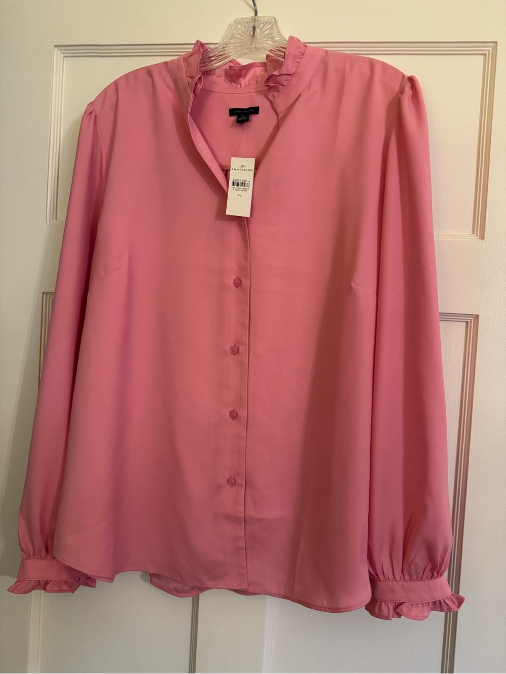 Ann Taylor - Pink Satin Ruffle Button Front Blouse (NWT)